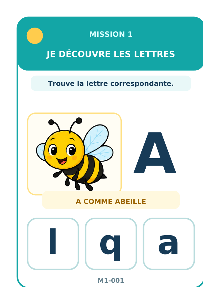 Carte Mission 1: Je reconnais les lettres