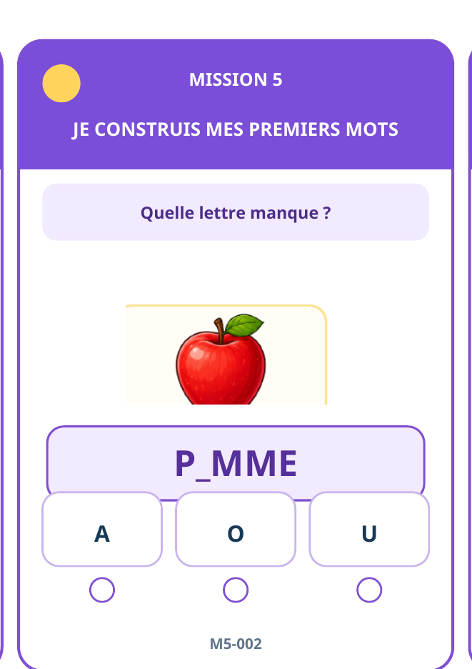 Carte Mission 5: Je construis mes premiers mots