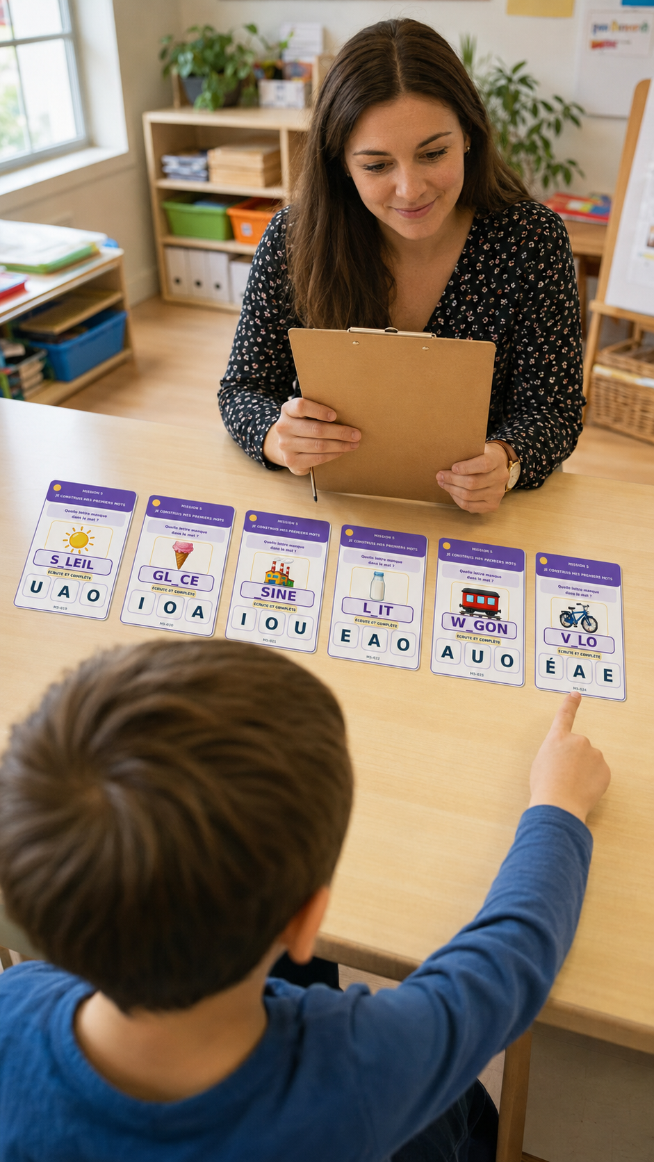 Enseignante accompagnant la progression d’un enfant